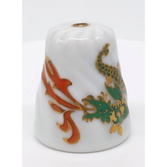 Dragon Scherzer Porcelain Thimble Gold Gilt West Germany Collectible Vintage - Picture 12 of 17